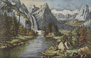 Valle di Yosemite - California, pub. 1866, La cascata del velo nuziale, Currier & Ives da American School